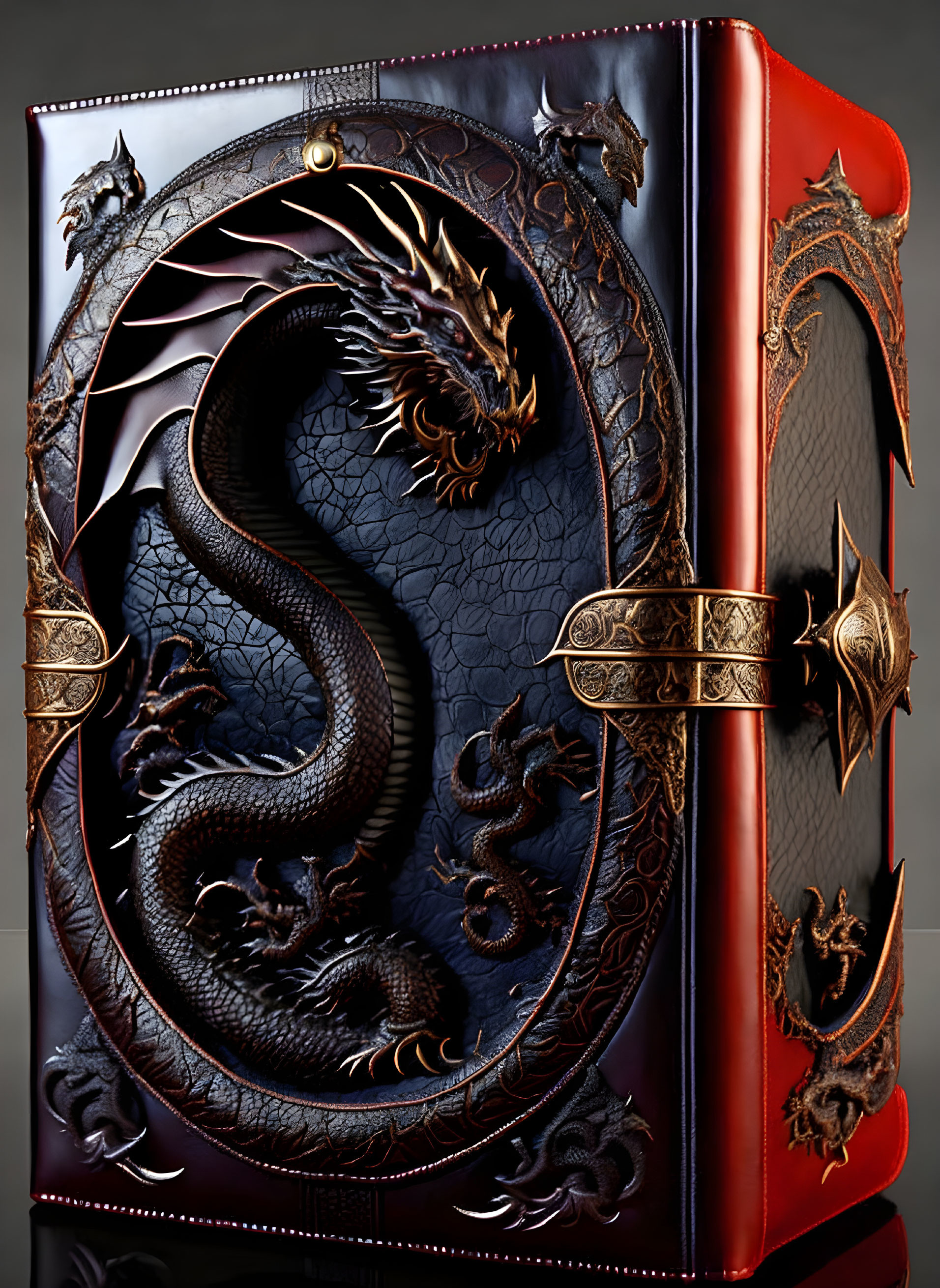 Ornate Book with 3D Dragon Design and Metallic Accents