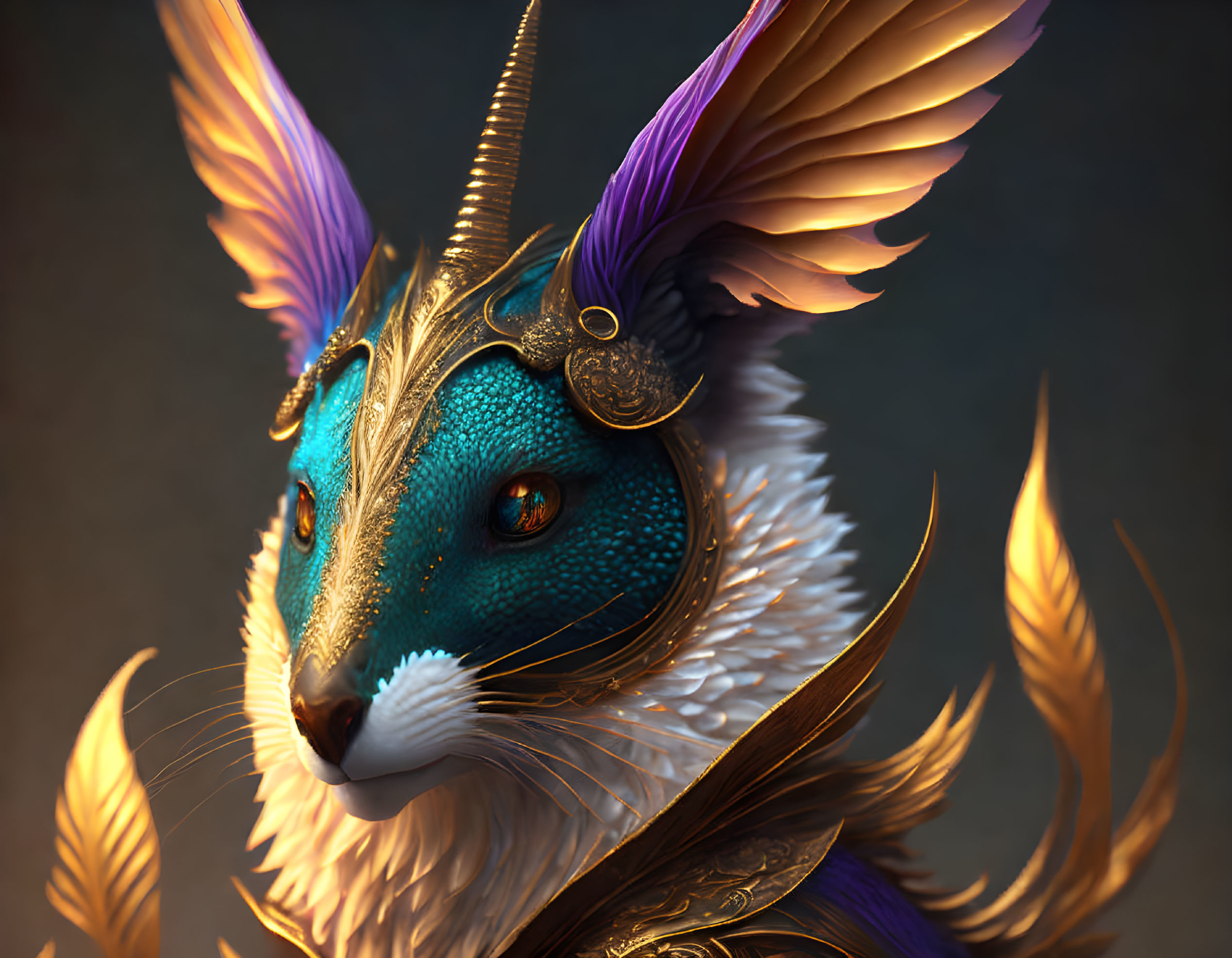 Feline and Bird Fantasy Creature with Blue Scales and Golden Eyes