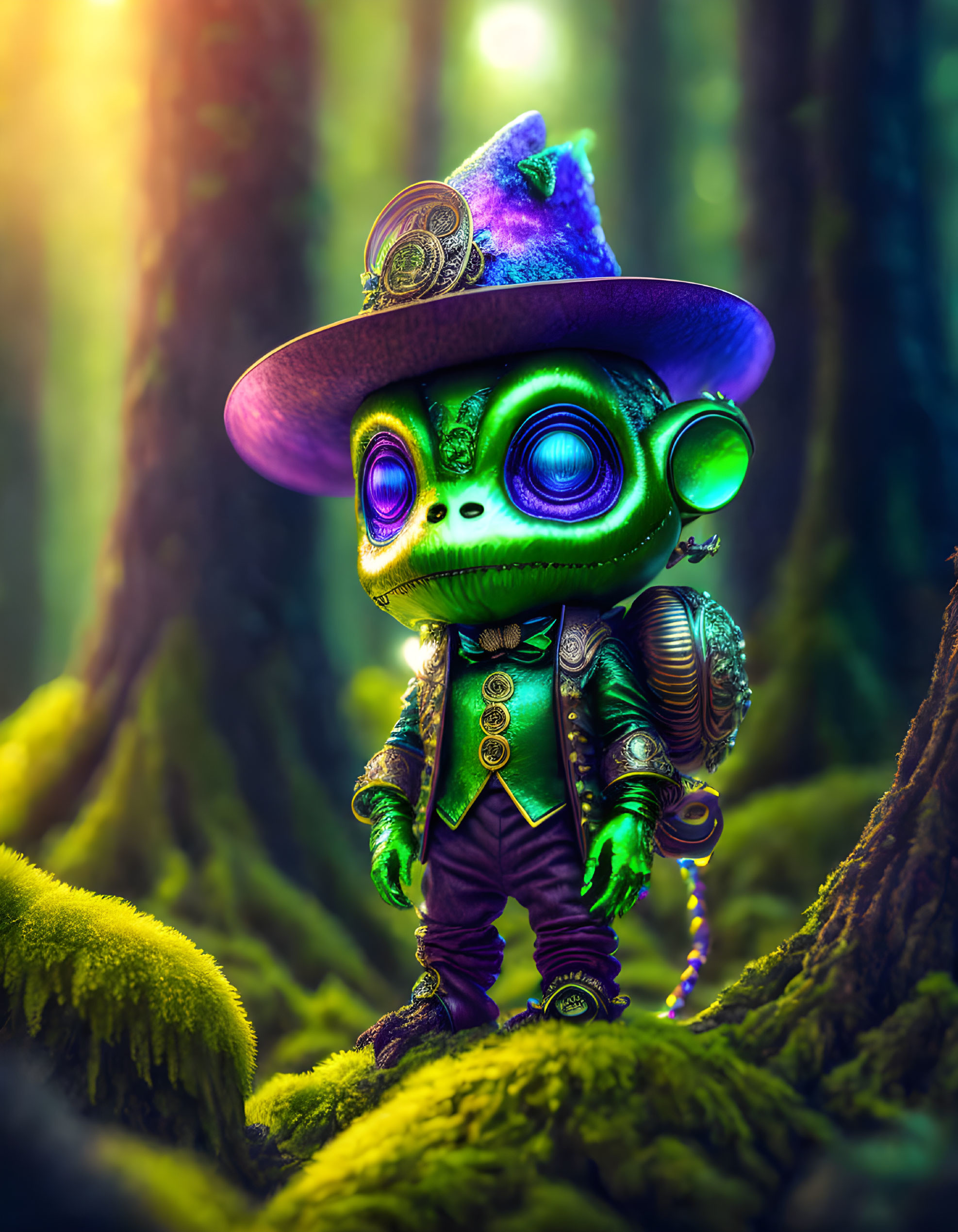 Colorful Steampunk Alien in Enchanted Forest