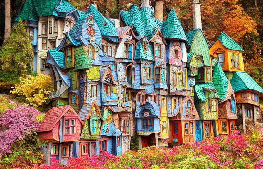 Colorful Fantasy-Style Houses in Autumn Foliage