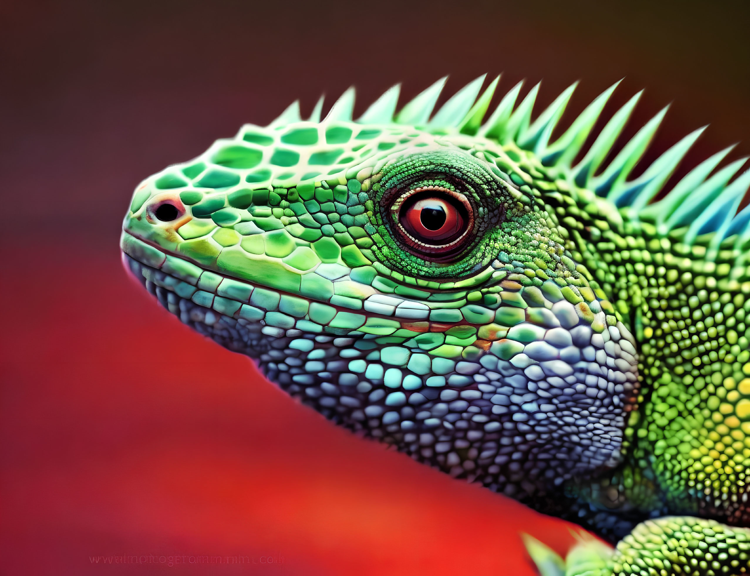 Detailed Close-Up of Vibrant Green Iguana with Spiny Crest