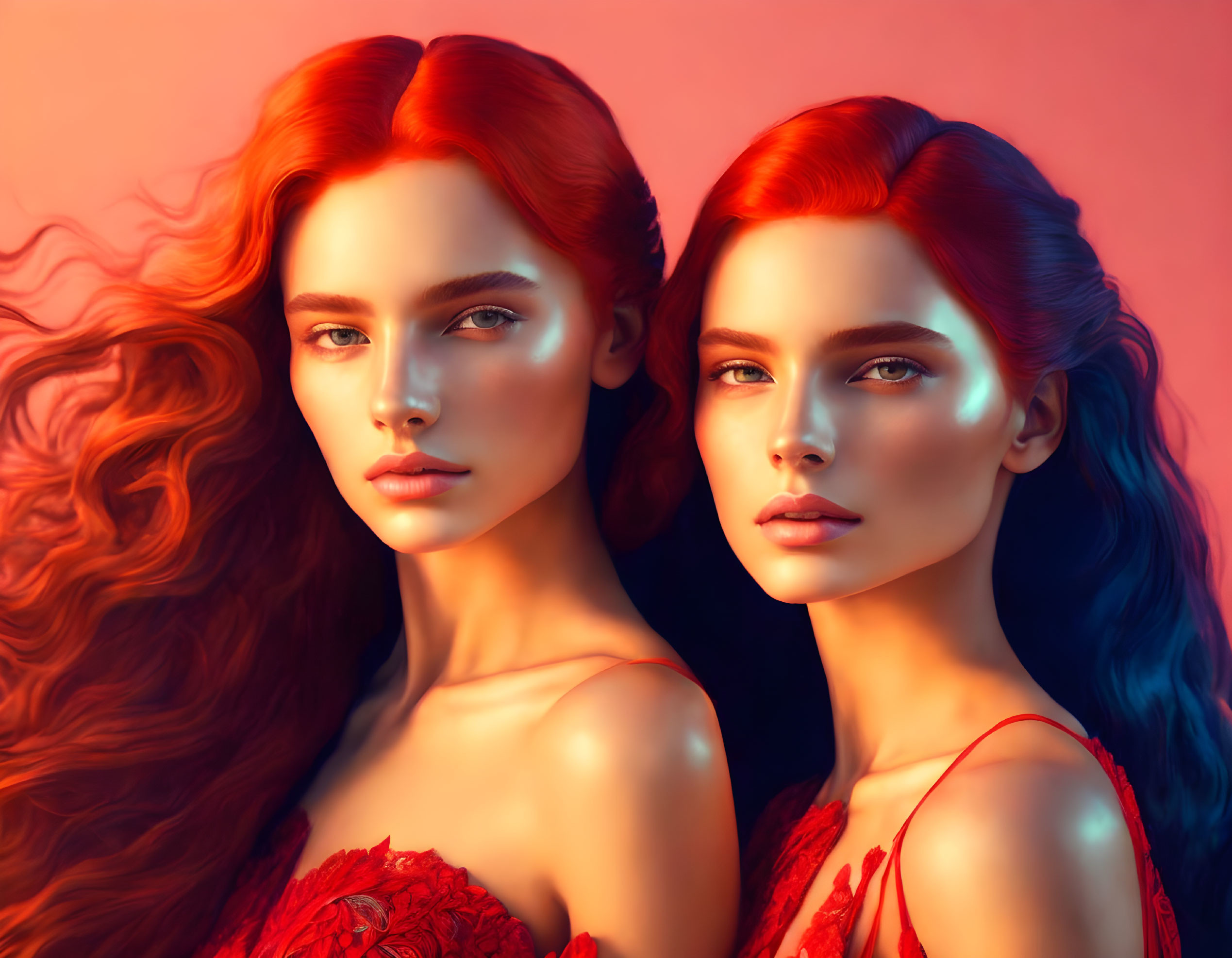 Striking Red-Haired Women on Warm Background