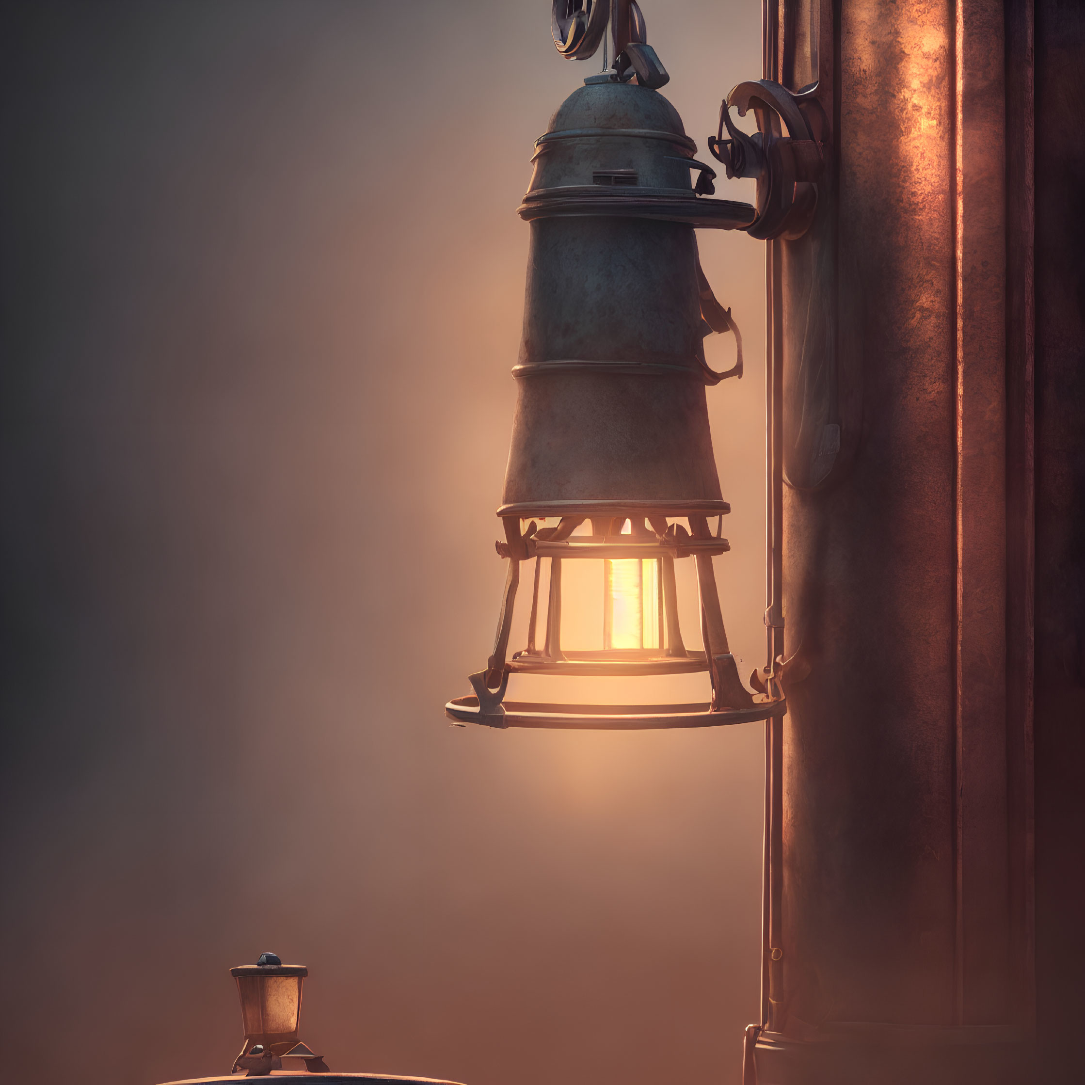 Vintage Bell-Shaped Lantern on Metallic Wall Bracket in Twilight Mist