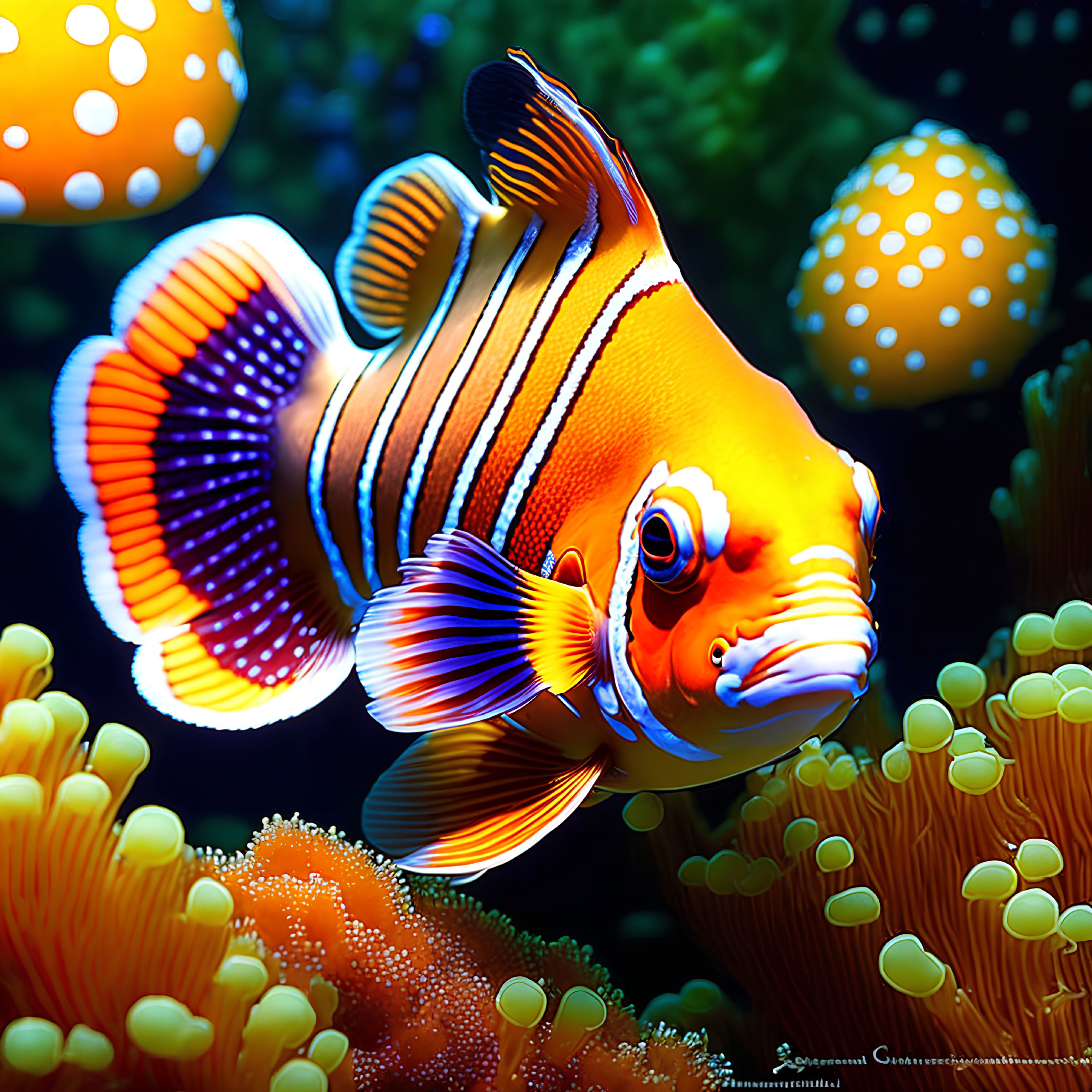 Colorful Clownfish Among Sea Anemones in Aquarium