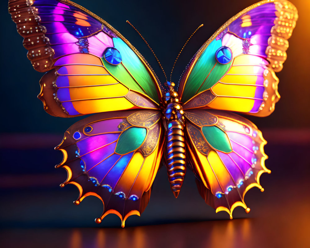 Colorful Butterfly Illustration with Detailed Wings on Blurred Background