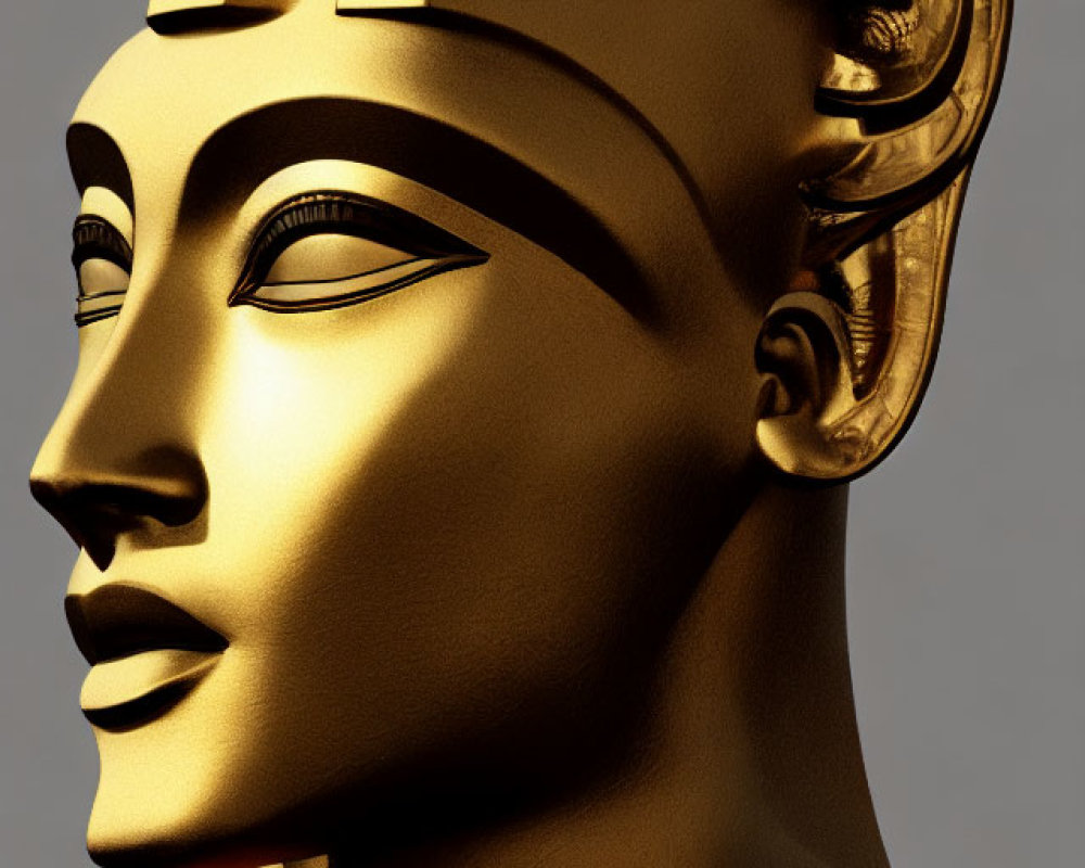 Golden 3D rendering of ancient Egyptian pharaoh bust with headdress