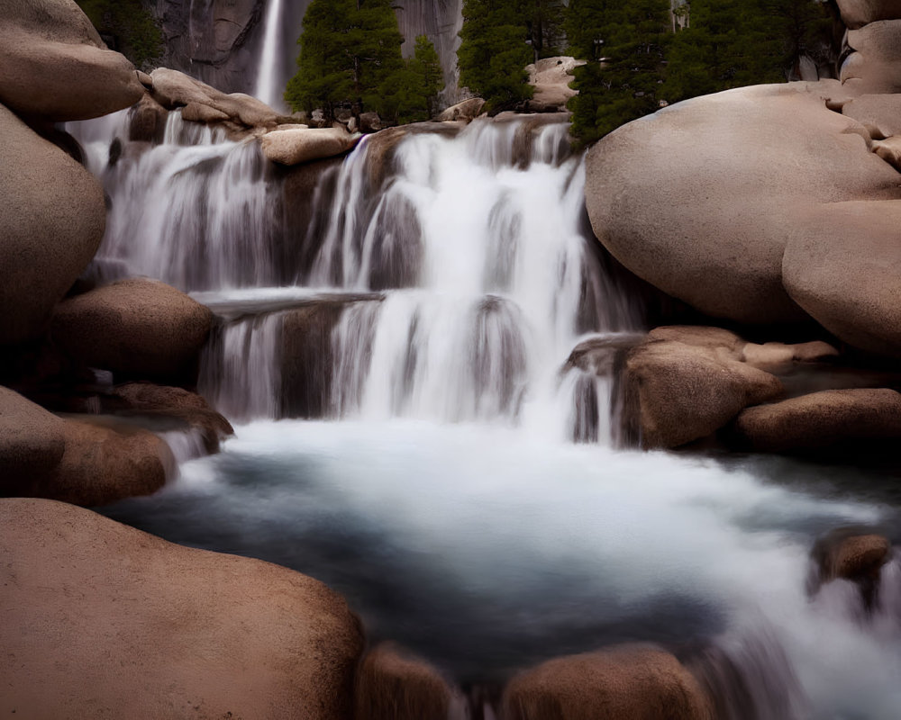 Tranquil forest waterfall with silky water flow