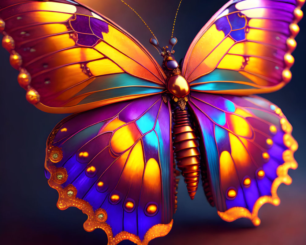 Colorful Butterfly Artwork with Purple and Orange Wings on Gradient Background