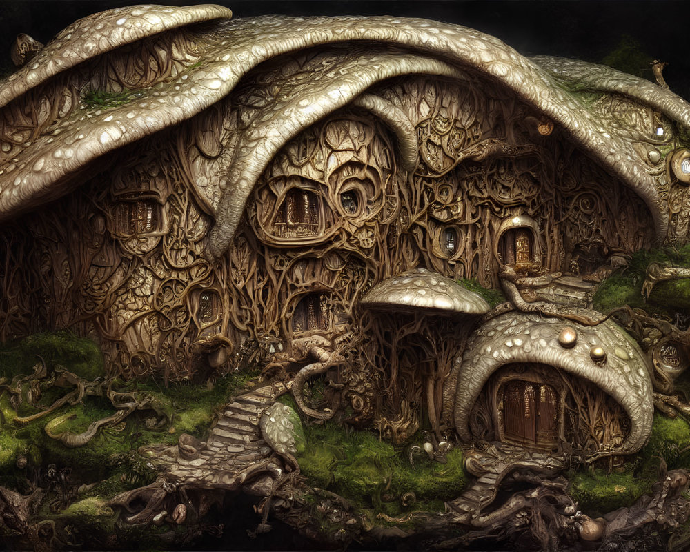 Intricate Fantasy Treehouse Resembles Large Mushroom