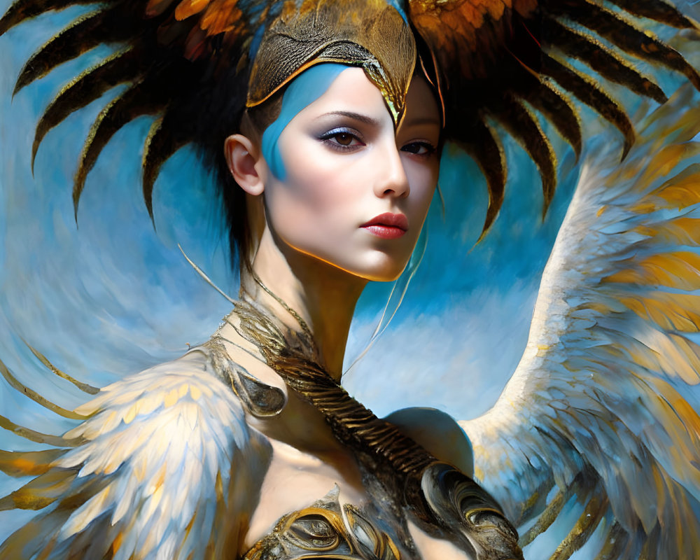 Woman in Eagle-Themed Attire with Wings and Headpiece