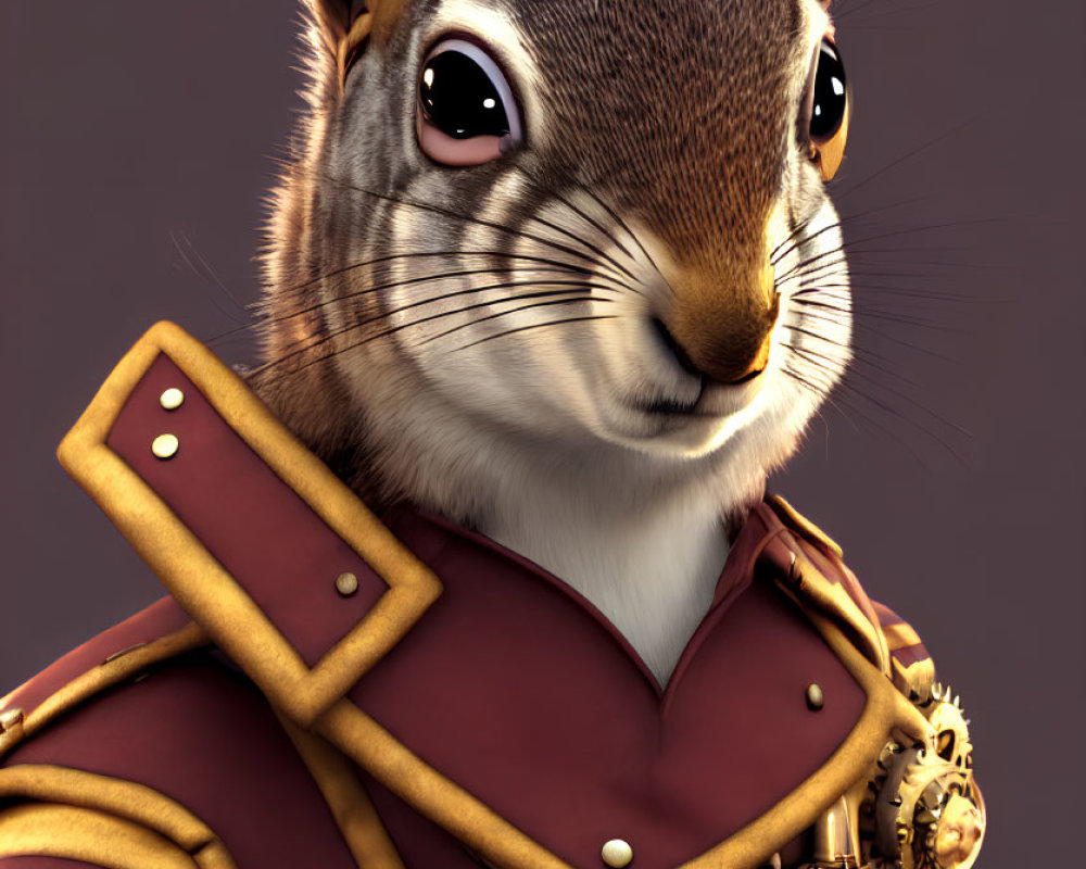 Detailed anthropomorphic squirrel in ornate military uniform