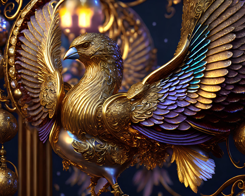 Golden Eagle Statue with Intricate Detailing on Dark Background