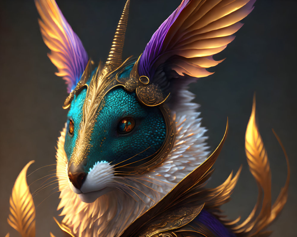 Feline and Bird Fantasy Creature with Blue Scales and Golden Eyes