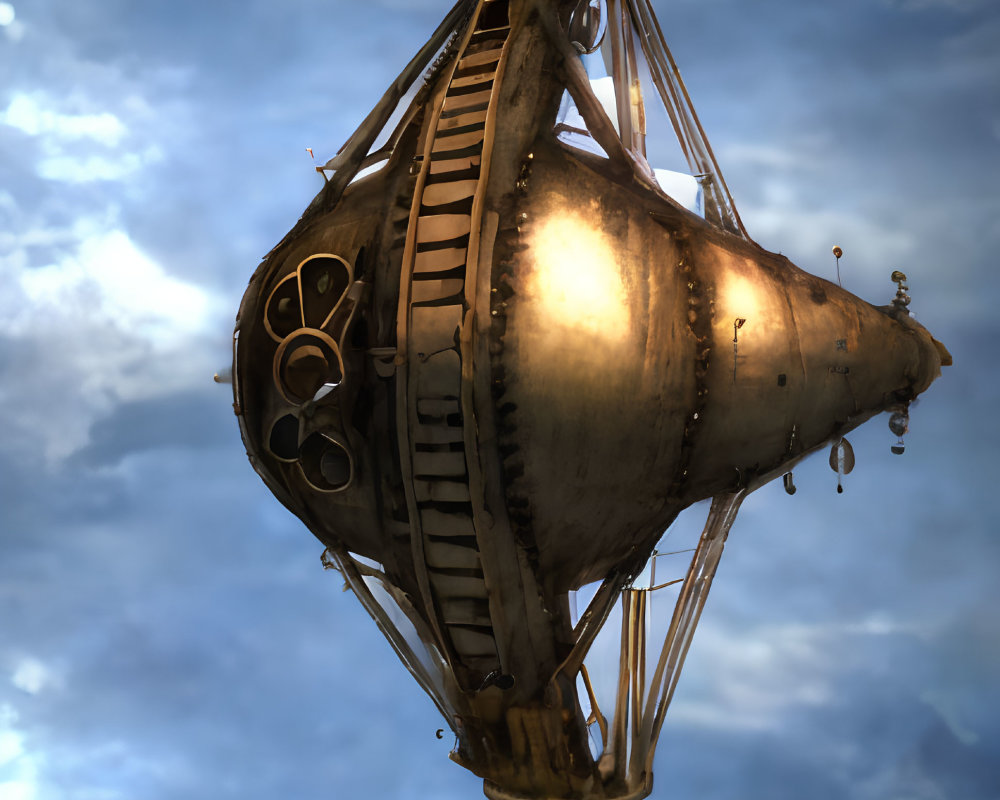 Steampunk-style ornate airship with metallic structure and intricate details