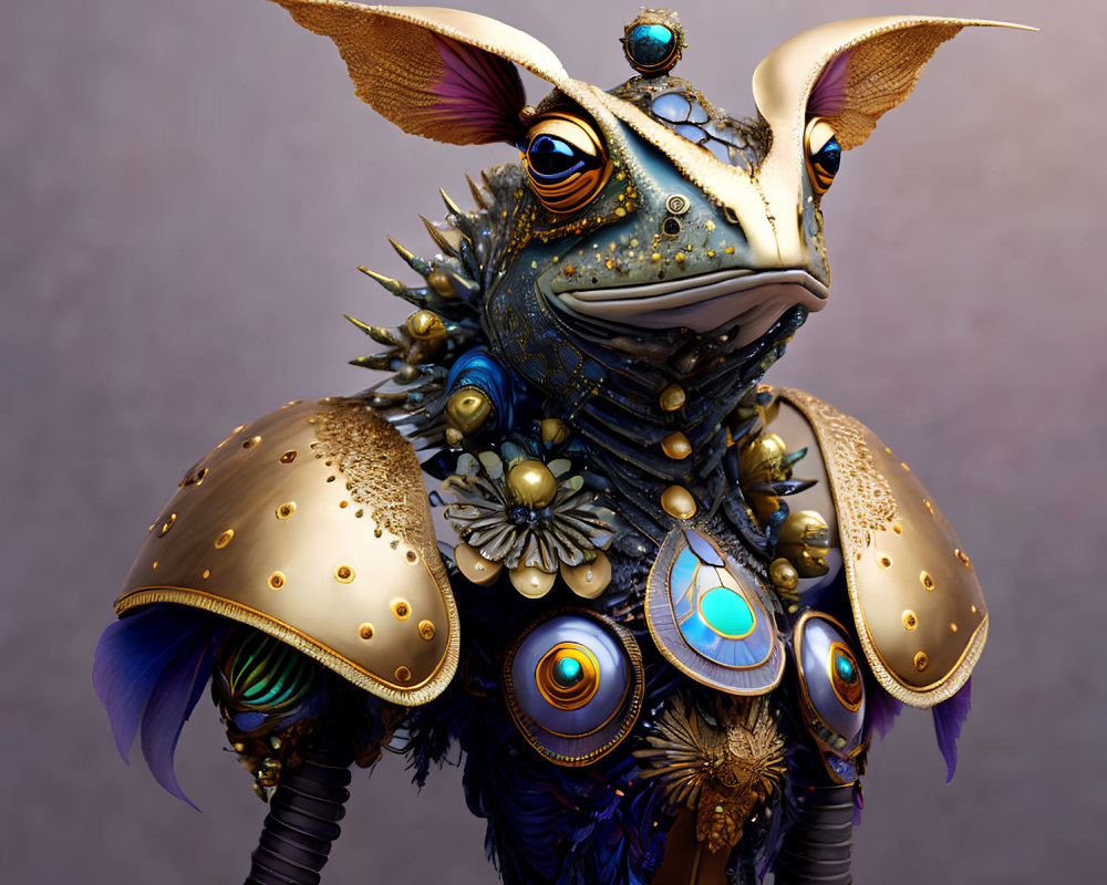 Blue-skinned digital creature with multiple eyes and golden armor - a whimsical blend of amphibian and