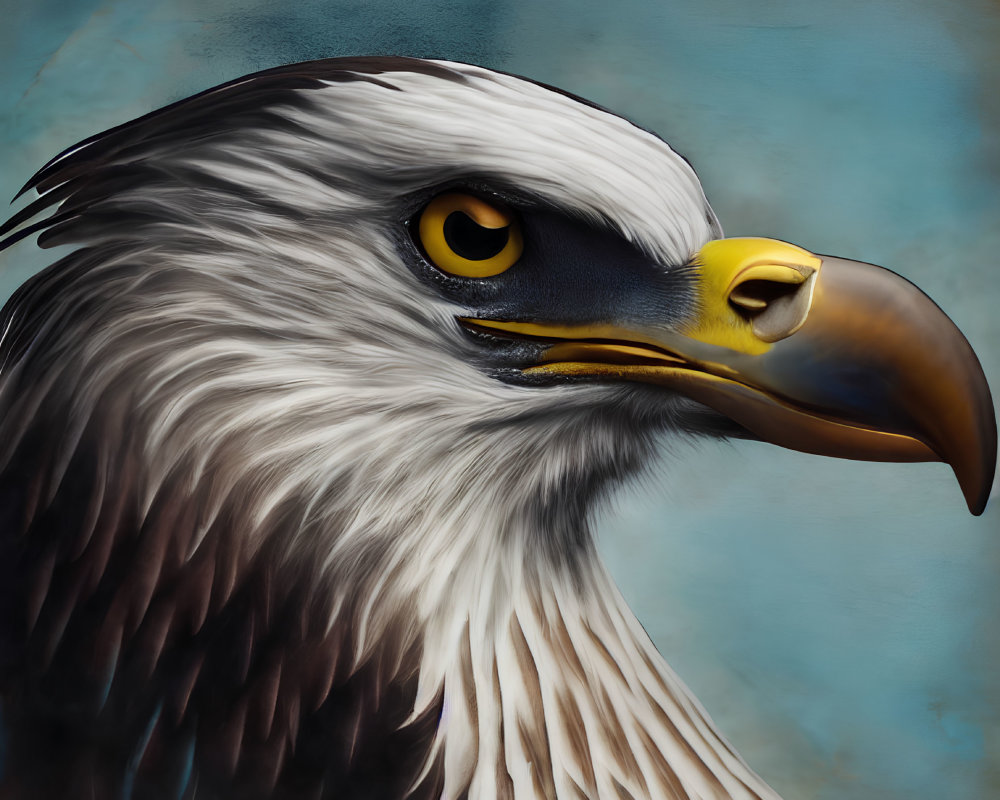 Detailed digital painting of an eagle with sharp beak and piercing yellow eye