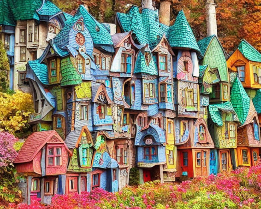 Colorful Fantasy-Style Houses in Autumn Foliage