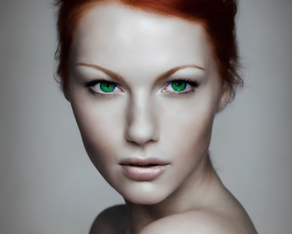 Portrait of woman with red hair, green eyes, and fair skin