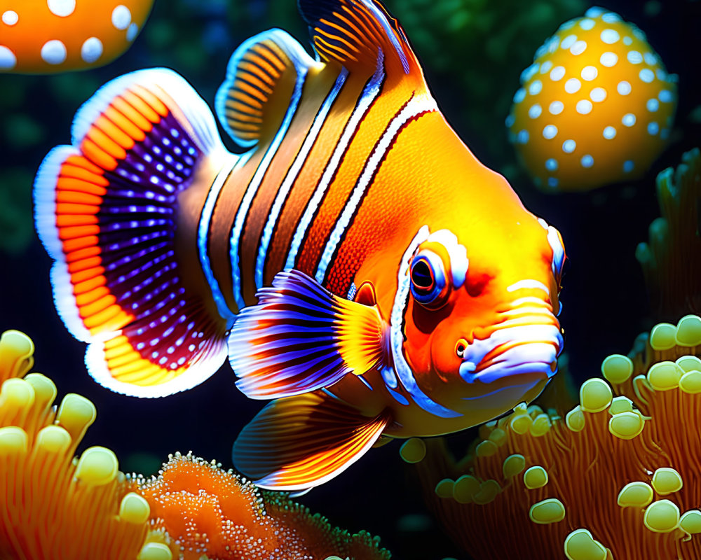 Colorful Clownfish Among Sea Anemones in Aquarium