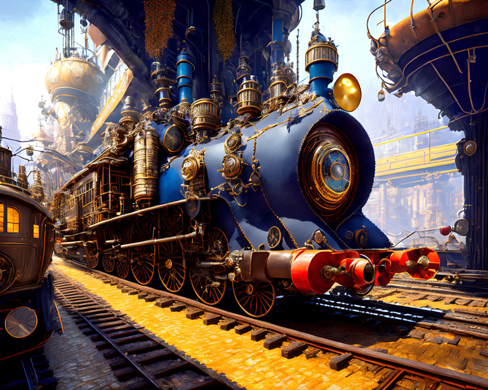 Detailed Steampunk-Style Train in Industrial Setting