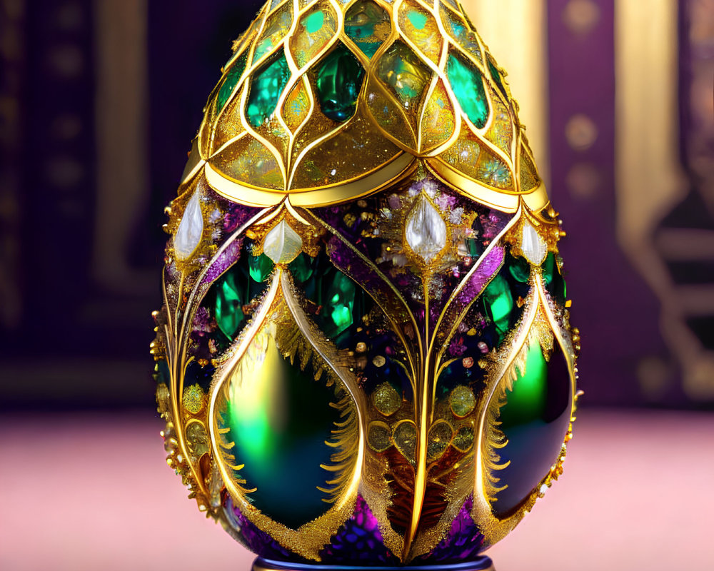 Intricate Fabergé Egg with Gold Filigree and Gem Adornments