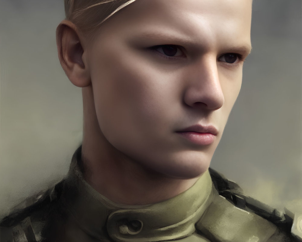 Blond Male Portrait in Military-Style Uniform