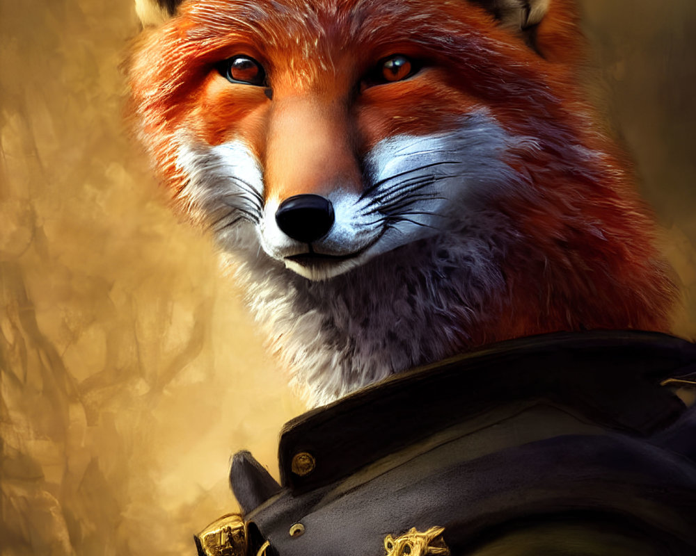 Detailed digital painting: anthropomorphized fox in military uniform