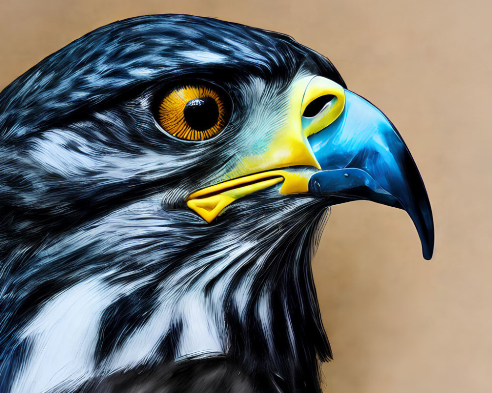 Detailed close-up illustration of a majestic eagle with golden eye and sharp beak.