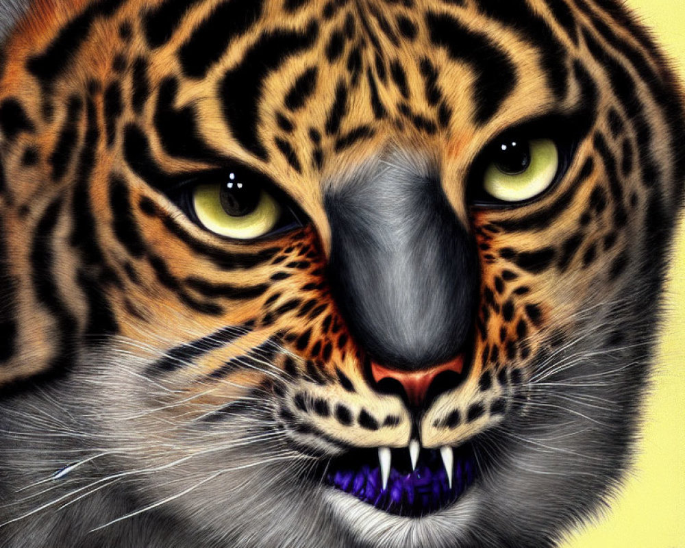 Detailed Close-Up of Vibrant Tiger Face with Stripes and Intense Eyes