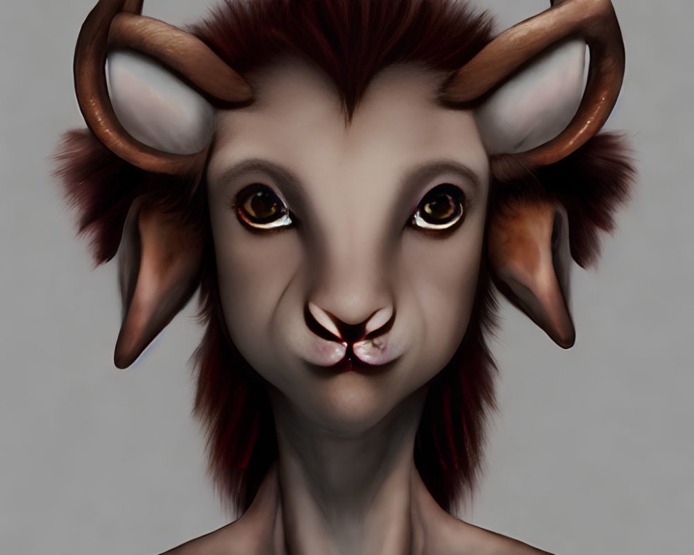 Fantastical creature with goat-like features and human characteristics