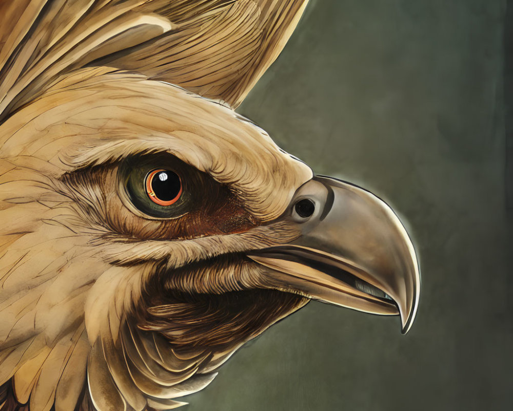 Detailed Eagle Head Illustration with Feathers, Beak, and Eye