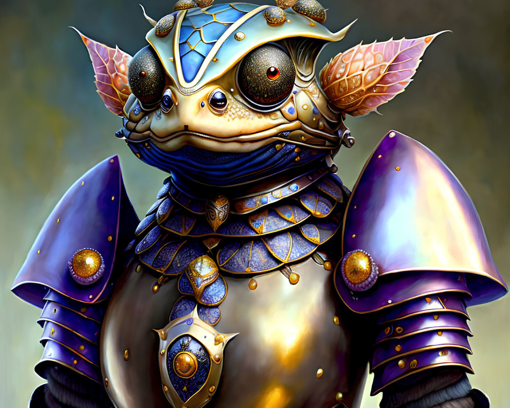 Regal frog-like creature in ornate armor with multiple eyes