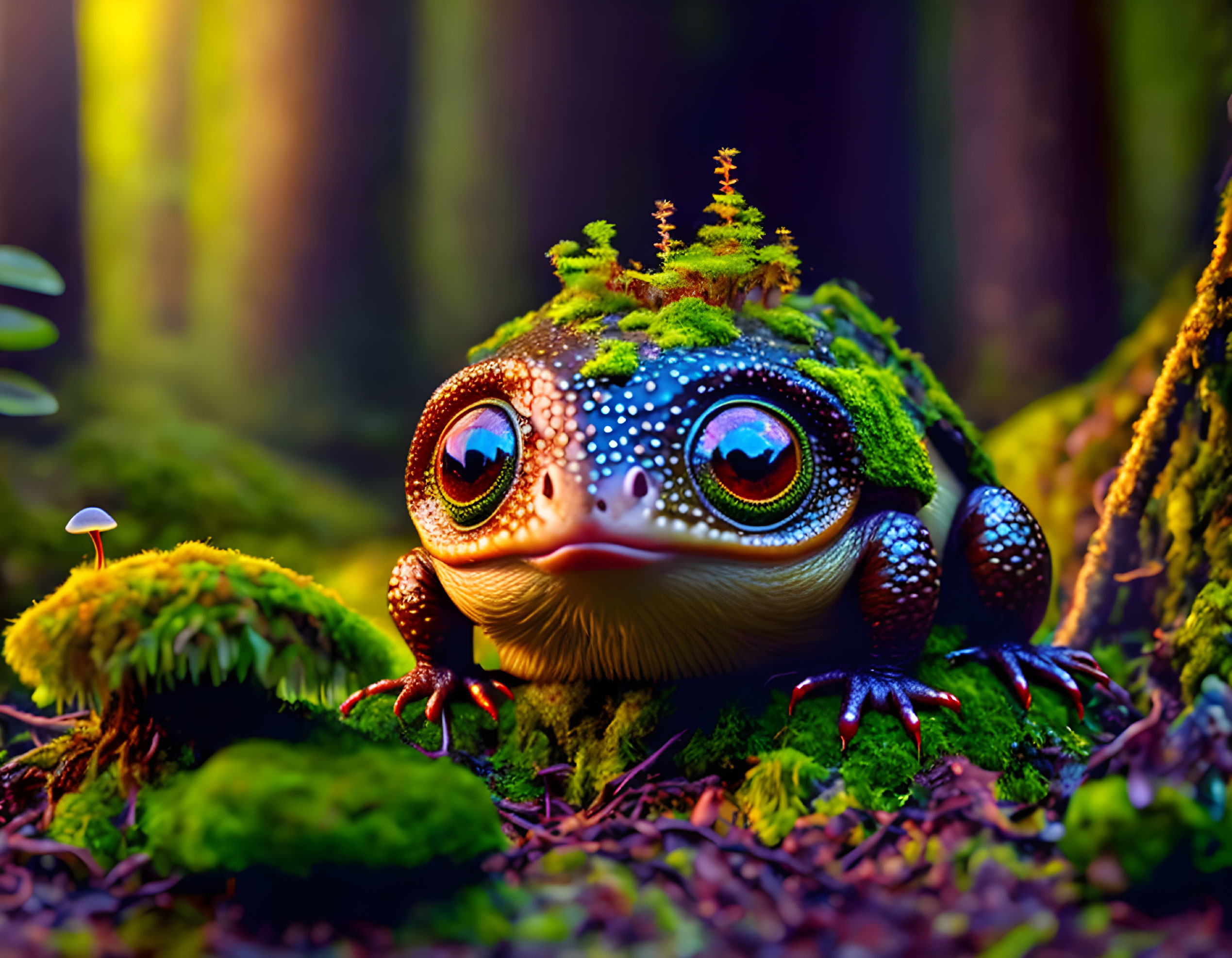 Colorful Frog with Moss Texture in Enchanted Forest