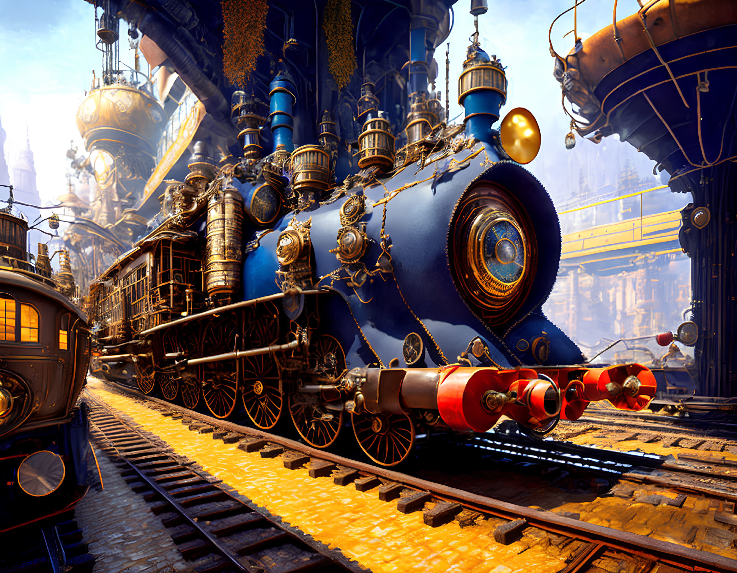 Detailed Steampunk-Style Train in Industrial Setting