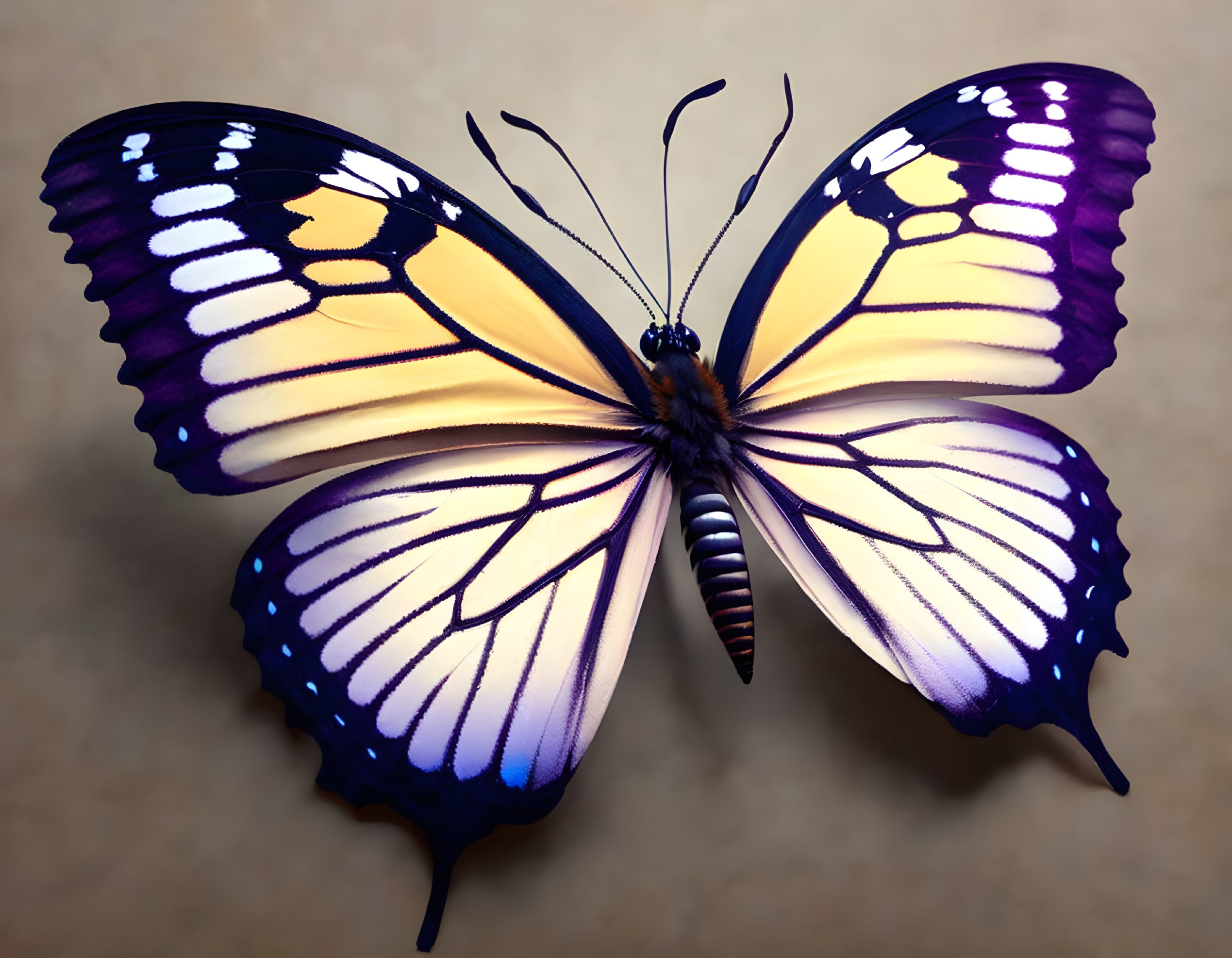 Colorful Butterfly with Yellow to Purple Gradient Wings and White Spots