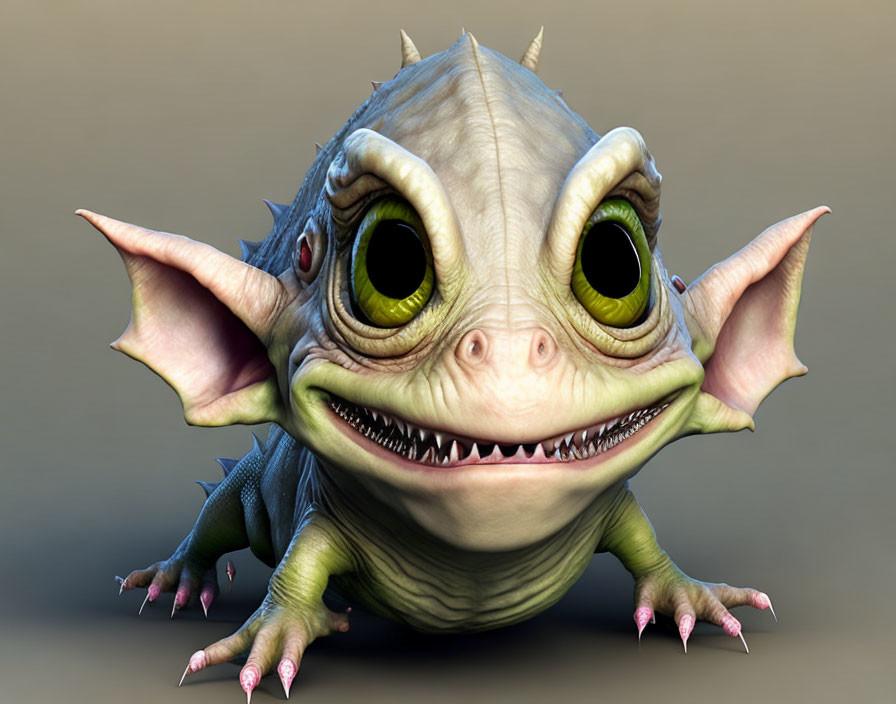 Cartoonish creature: 3D illustration of lizard-bat blend