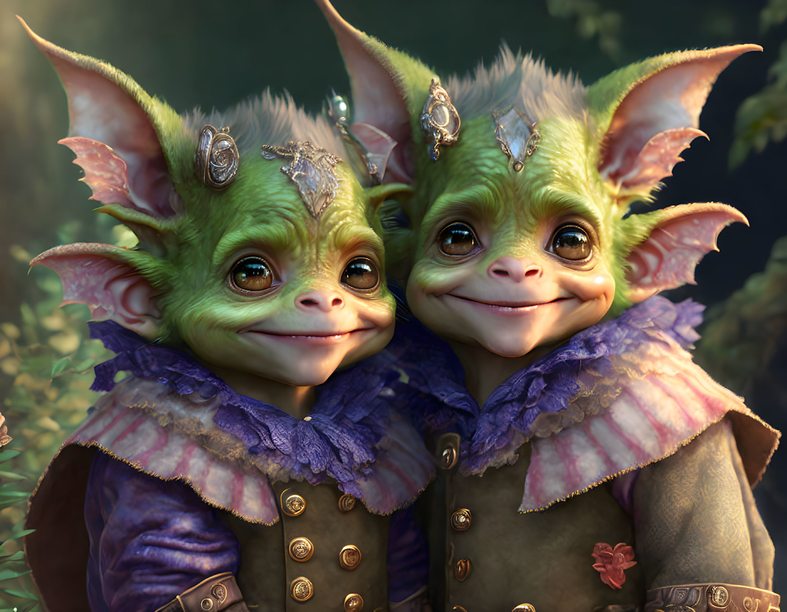 Whimsical goblin-like creatures in vintage attire