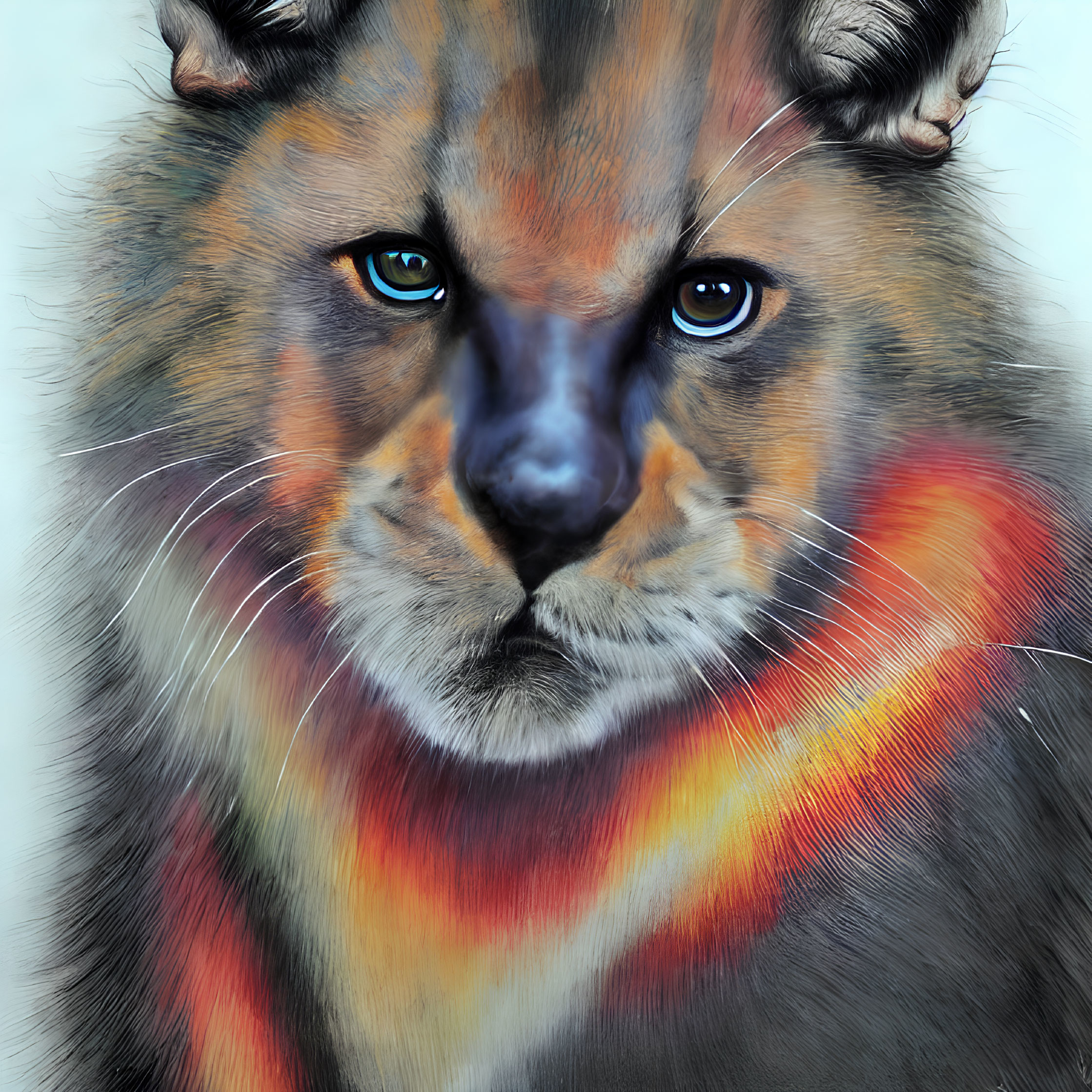 Colorful Cougar Illustration with Striking Blue Eyes & Warm Fur Hues