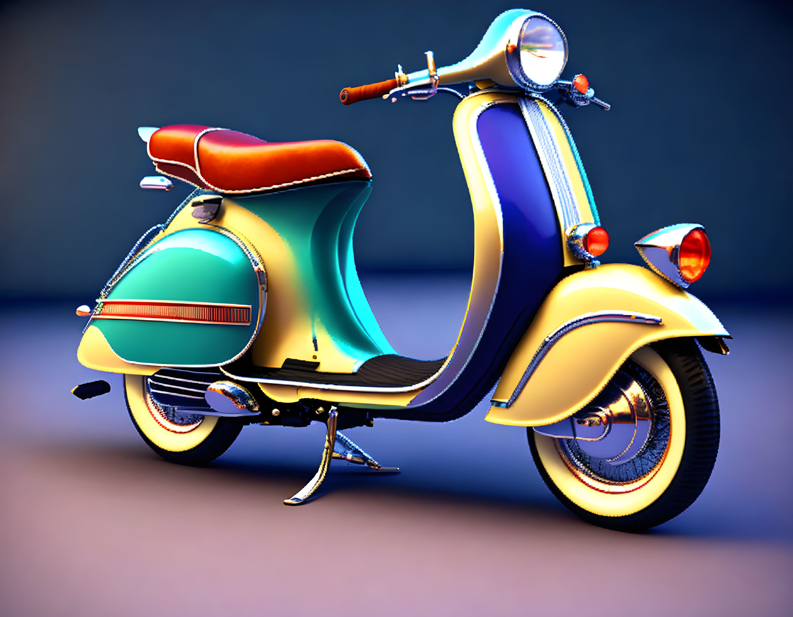 Colorful Vintage Scooter with Glossy Finish and Chrome Details