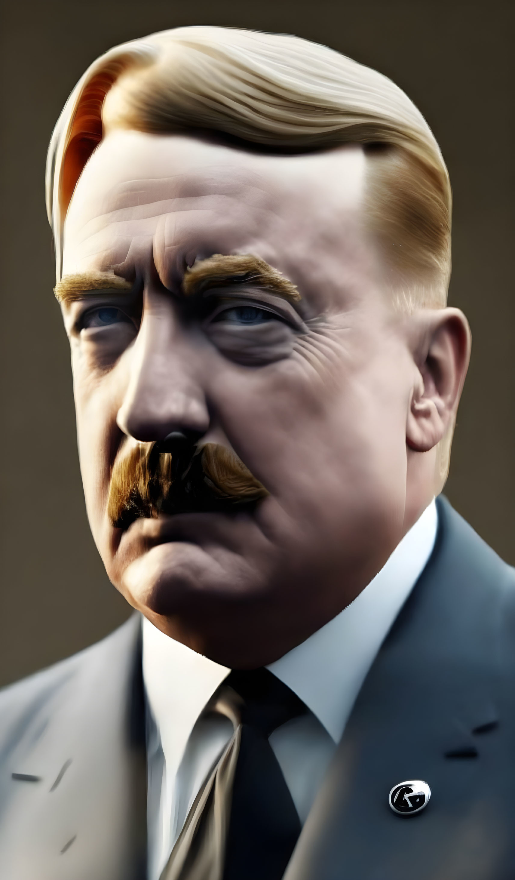 Realistic portrait of a man with side-parted hairstyle, mustache, and suit.