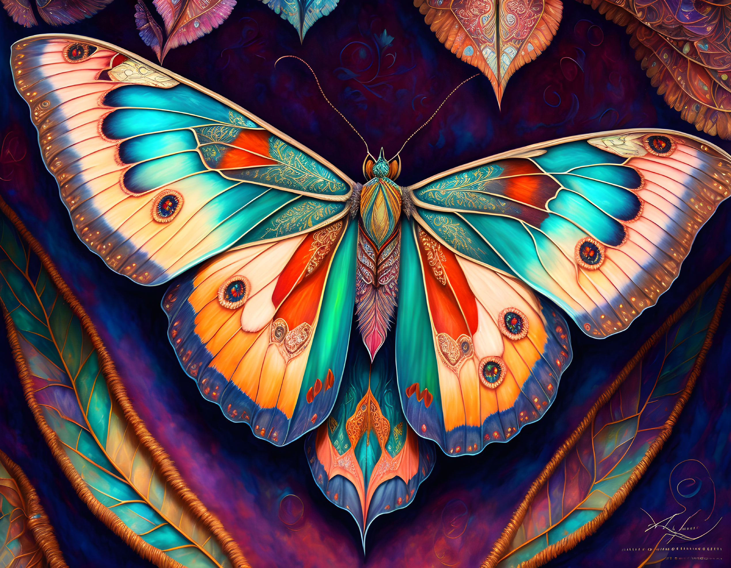 Colorful Stylized Butterfly Artwork with Intricate Patterns