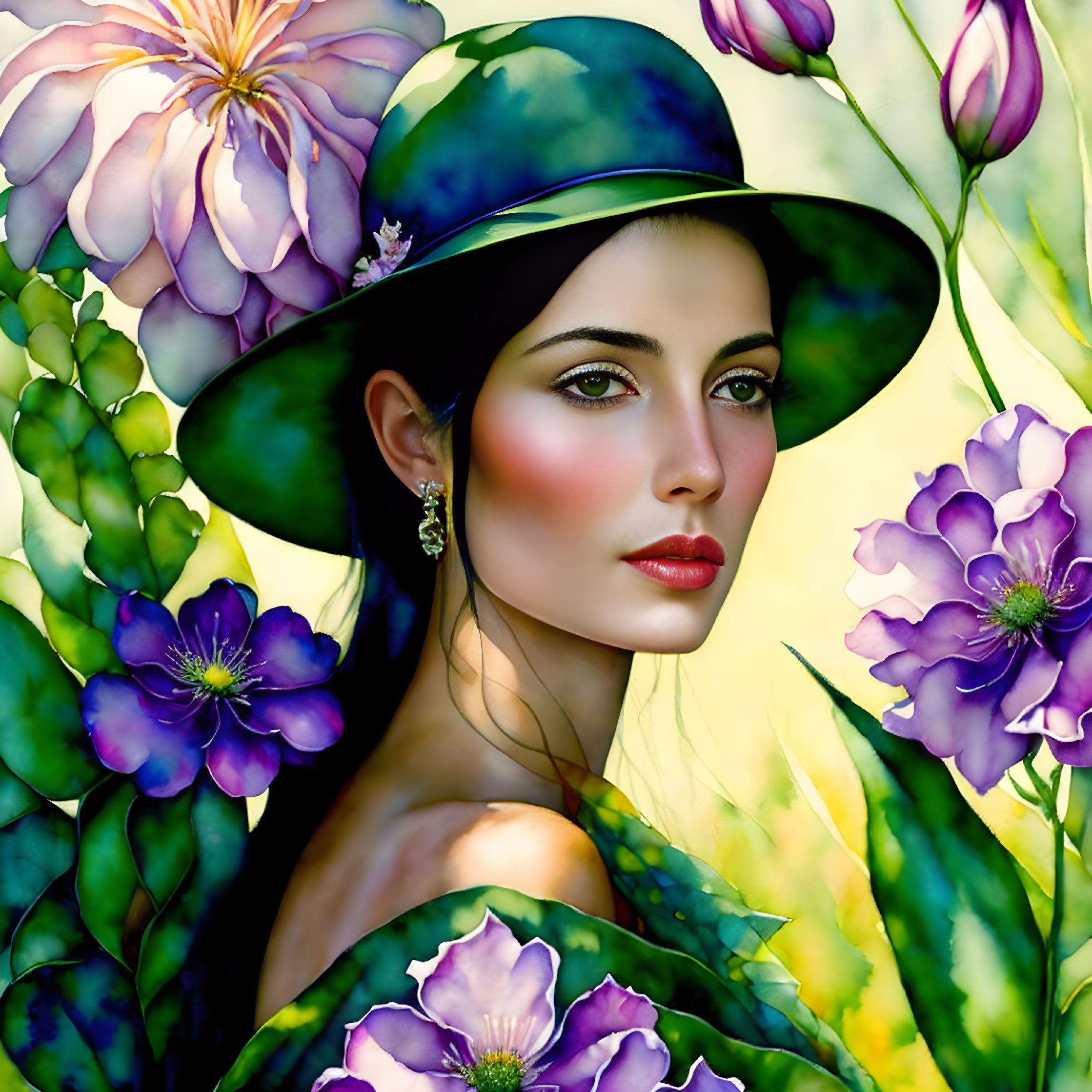 Woman in Wide-Brimmed Hat Surrounded by Vibrant Flowers