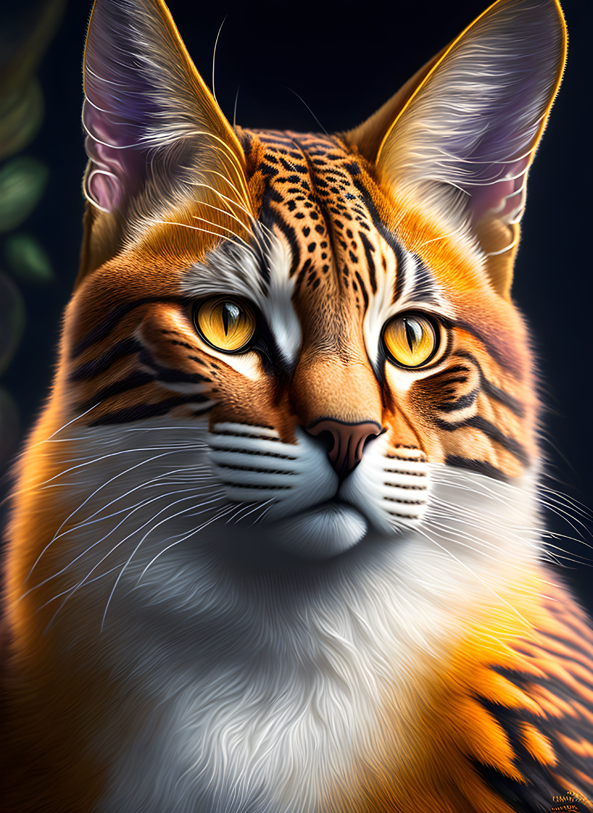 Detailed Hyper-Realistic Cat Illustration with Tiger-Like Features