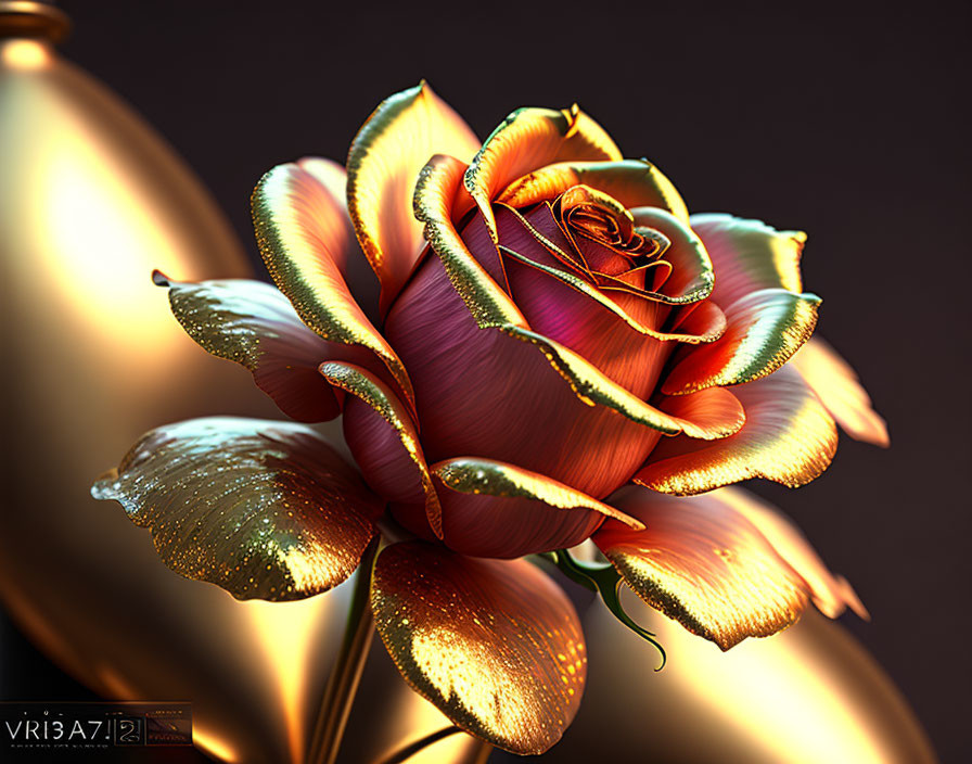 Stylized digital artwork of a golden-tipped rose in warm lighting