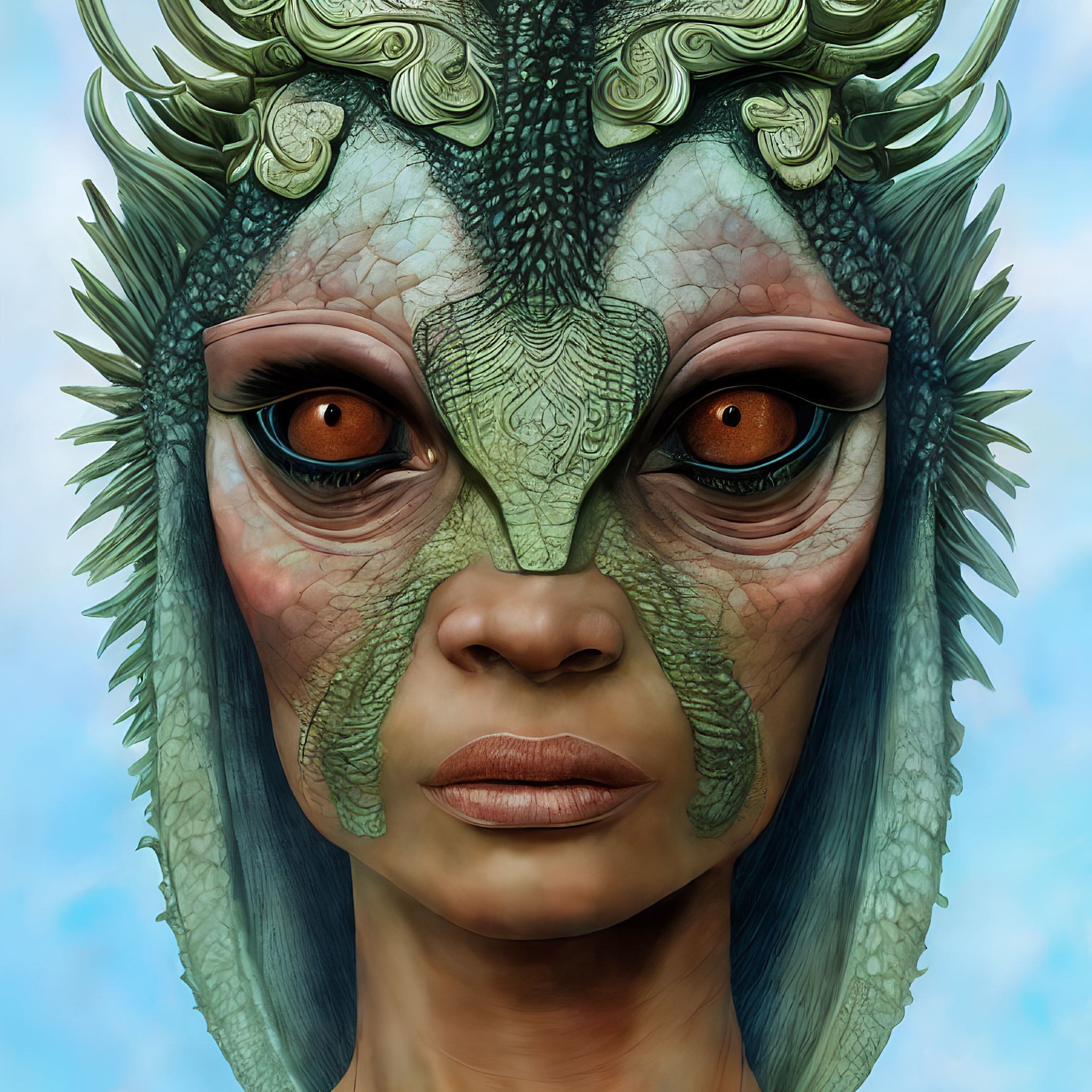 Close-Up of Reptilian Creature with Human-Like Features