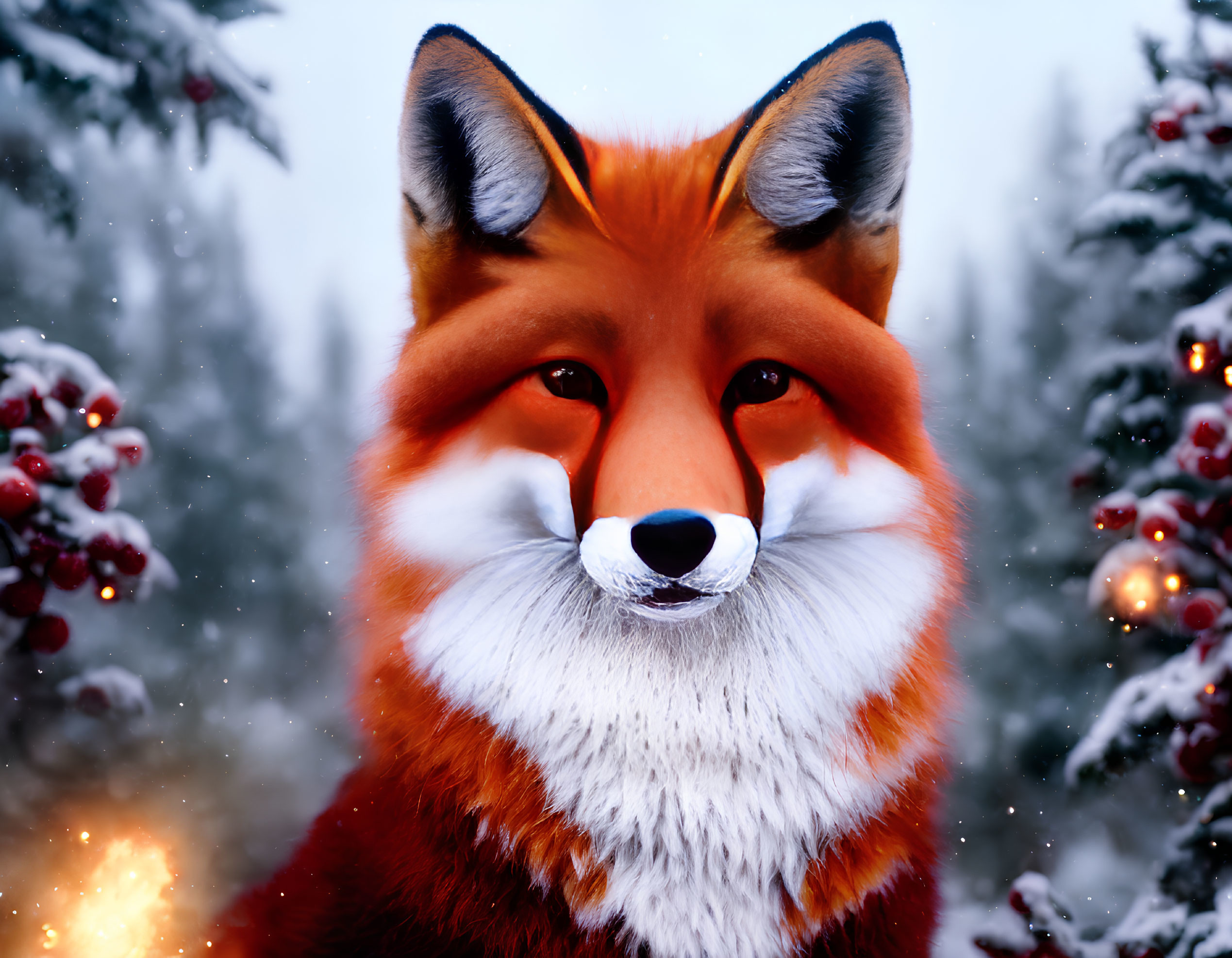 Detailed digital artwork of anthropomorphic fox in snowy forest