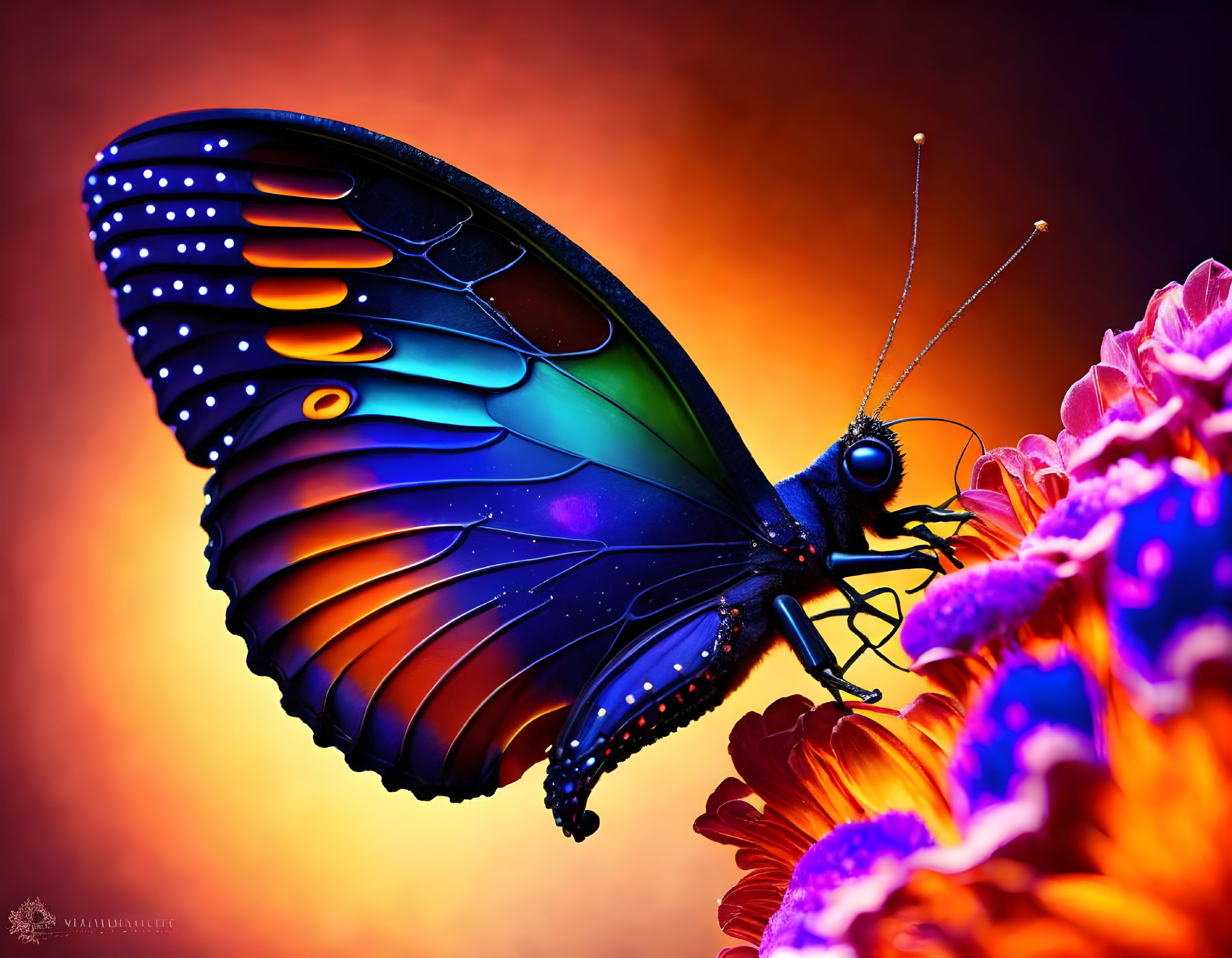 Colorful Butterfly on Flowers with Gradient Background