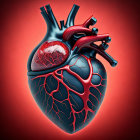 Detailed 3D Human Heart Illustration on Red Background