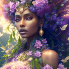 Floral-themed woman portrait with purple hues and delicate blooms