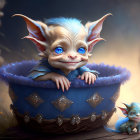 Illustration of cute, blue-eyed gremlin-like creatures in magical forest.